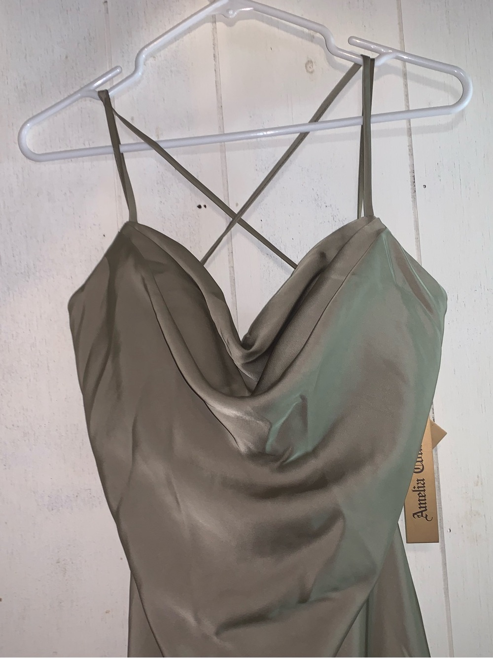 Olive Satin Cowl Neck Slip Dress Amelia couture size 20